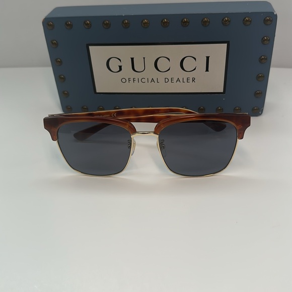 New Authentic Gucci GG0382S Sunglasses Havana/Blue Men Sunglasses - Picture 12 of 17